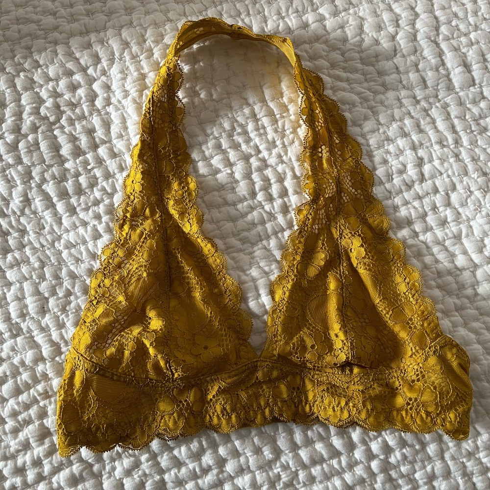 Free people mustard lace halter bralette.